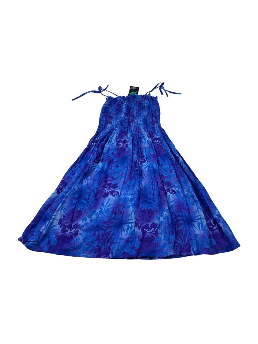 NWT Hibiscus Collection Blue Purple Floral Smocked Tie-Strap Midi Dress (AA479)